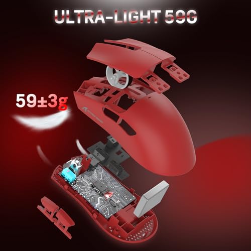 ATTACK SHARK X11 59g Lightweight Wireless Gaming Mouse with RGB Magnetic Charging Dock,PixArt PAW3311,Tri-Mode-BT/2.4G Wireless/Wired Mouse,22000 DPI,5 Programmable Buttons for Pc/Mac(Red) - color: red