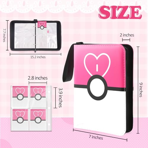 4 Pockets Trading Card Binder, 400 Card Holders with 50 Removable Sleeves, Portable Card Binder Album with zipper, Card holder Book for Game, Sport Collection (Light Pink) - color: Light Pink