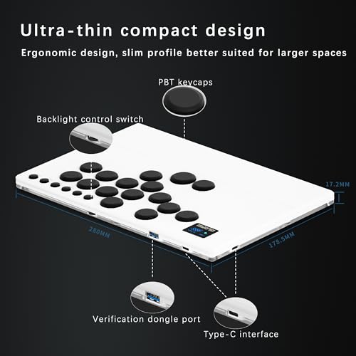 NLOFIN Leverless Arcade Stick 16Keys All-Button Leverless Controller(White) | Custom RGB Arcade Fighting Stick,for PS4/PS5/PC/Switch/Steam, Aluminum Controller,Supports Hot-Swap&SOCD - color: White