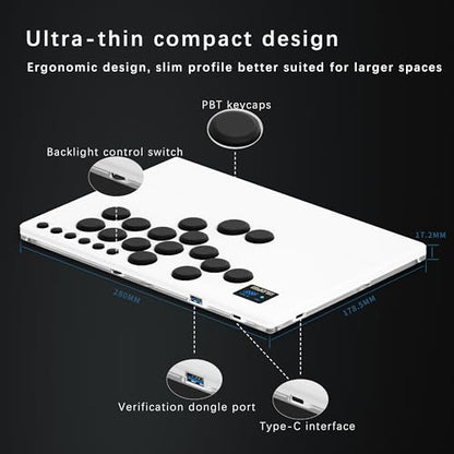 NLOFIN Leverless Arcade Stick 16Keys All-Button Leverless Controller(White) | Custom RGB Arcade Fighting Stick,for PS4/PS5/PC/Switch/Steam, Aluminum Controller,Supports Hot-Swap&SOCD - color: White