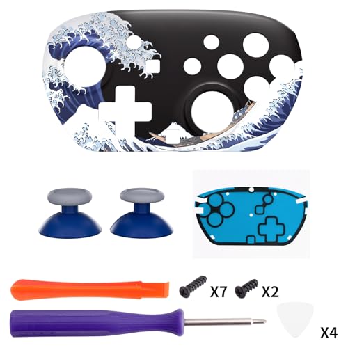 eXtremeRate DIY Replacement Faceplate Shell for Nintendo Switch 2 Pro Controller, Custom Front Housing Case, Thumbsticks and Screwdriver Tools for Switch 2 Pro Controller - The Great Wave Off Kanagawa - color: The Great Wave Off Kanagawa