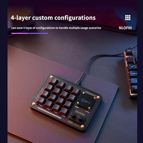 Double Knob Custom Macro Pad Programmable Designer Mini Keyboard 16 Keys with Screen (Silver,KB16) - color: Silver, size: 16-Key