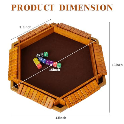 Shut The Box Game Wooden,6 Players Math Games for Kids 8-12,Dice Box Family Games for Kids and Adults,Board Tabletop Games for Kids 5-7, Close The Box Game for Classroom,Home,Party or Pub(6-Retro) - style: 6-player - Retro