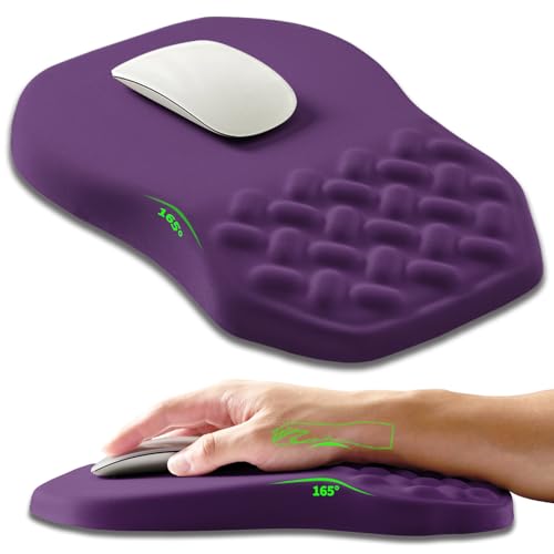 Ergonomic Slope Mouse Pad Wrist Support, Wrist Rest Mousepad for Carpal Tunnel Pain Relief with Massage Bulge and Slow Rebound Memory Foam (12x8 inch, Deep Purple) - color: Am030-deep Purple