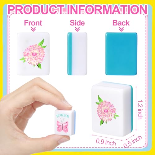 Soulchen American Mahjong Tiles Accessories Set 160 Pieces 1.2 Inches Carving American Mahjong Tiles Game Set with Blue Waterproof PVC Clear Zippered Storage Holder Bag for Game Lover Gift - color: Light Blue, style: Lanterns