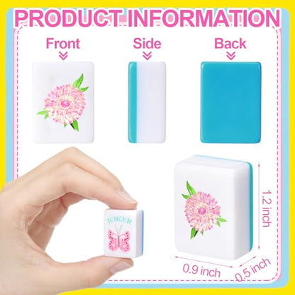 Soulchen American Mahjong Tiles Accessories Set 160 Pieces 1.2 Inches Carving American Mahjong Tiles Game Set with Blue Waterproof PVC Clear Zippered Storage Holder Bag for Game Lover Gift - color: Light Blue, style: Lanterns