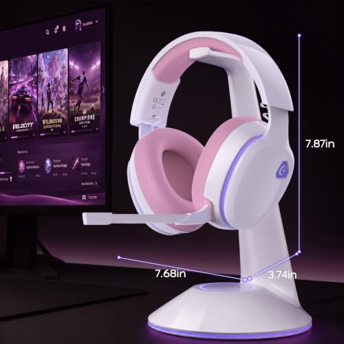 AOC 2.4GHz Wireless Gaming Headset for PS5, PS4 Fortnite & Call of Duty/FPS Gamers, PC, Switch, Bluetooth 6.0 Gaming Headphones with Noise Canceling Mic, 7.1 Virtual Surround, 45Hr Battery - Pink - color: Pink