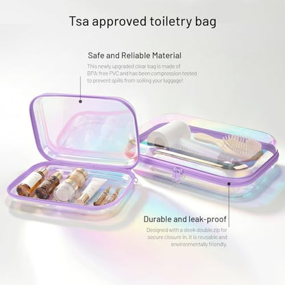 Clear Hard Shell Organizer Cases, 2 Pack | Iridescent PET shell with water-resistant, scratch-resistant surface for travel, toiletries, electronics and daily essentials - color: Purple2