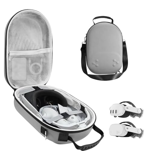 bibuks Hard Carrying Case Compatible with Oculus Meta Quest 3/3S,VR Headset Elite Strap and Touch Controller Accessories Carry Case,Hard Shell Travel Storage Bag (Grey) - color: Grey