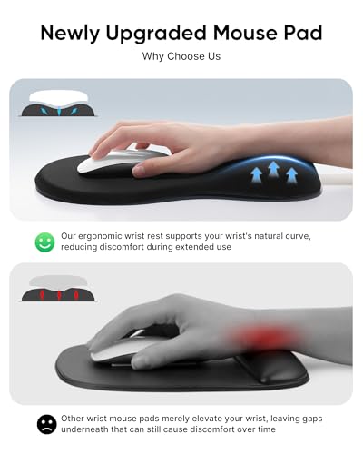 Ergonomic Mouse Pad with Wrist Rest, Mouse Pad Wrist Support(11.8L x 8W) | Large Size and Thick Mouse Mat, Hard Base, Non-slip - color: Black