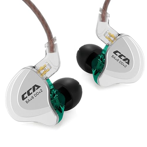 CCA C10 in Ear Monitor Headphone 10 Hybrid Drivers Wired Earbud 4BA 1DD HiFi IEM Earphones Stereo Noise Isolating Earphone with Detachable Cable for Musicians Singers Studio Audiophiles Dj PC - color: Cyan, size: Without Mic
