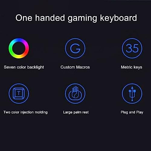 Vikye One Handed Gaming Keyboard, RGB Backlit 35 Keys Silent Keyboard Ergonomic Design USB Professional Gaming Keypad for PC