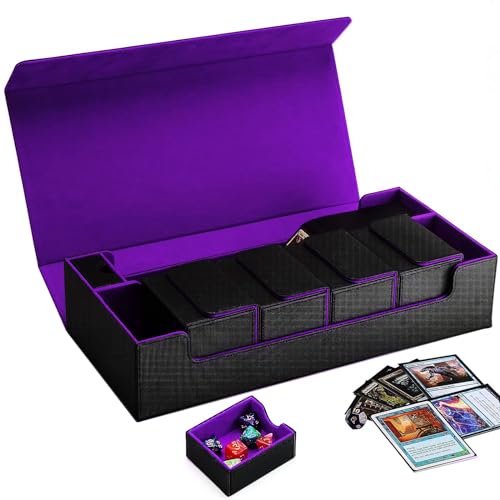 Premium Trading Card Storage Case TCG Deck Box Holds 800+ Sleeved Cards for MTG, YuGiOh, Uno, Sport with Strong Magnet Closure (Black & Purple) - color: A-Black/Purple - 800 Cards