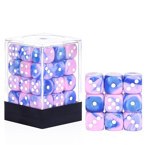 36 Pieces 12mm 6 Sided Mini Dice Set,Two Colours D6 Game Dice Set,6 Sided Standard Game Dice for Board Games Dice Games Classroom Teaching Dices Game,with Portable Gaming Box(Pink & Blue) - color: D6-pink & Blue