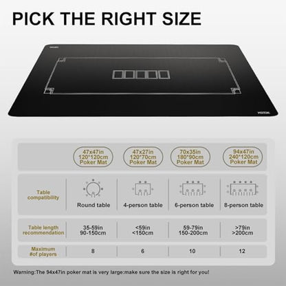 HEITOK Texas Hold'em Poker Mat 47" x 27", Water-Repellent, Noise-Reducing, Non-Slip Texas Hold'em Poker Table Top with Portable Carrying Bag for Poker Games | 2-4 players, non-slip rubber base, water-repellent surface, stitched edge, casino-style layout,