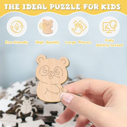 Animal Wooden Puzzles for Kids - Cute Panda (11.4 * 11.4 in) | 50 Piece Puzzles for Kids Ages 6-8, Kids Puzzles with Unique Animal Shapes, Round Gift for Girls and Boys - color: Cute Panda