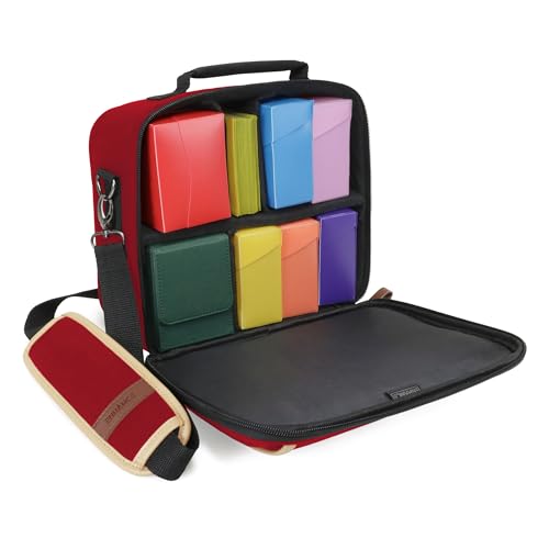 ENHANCE Designer Edition Compact MTG Bag Compatible with Magic the Gathering, Lorcana & more - Small Trading Card Bag with Customizable Interior & Shoulder Strap for Deck Boxes, Dice (Red) - color: Red, size: Small