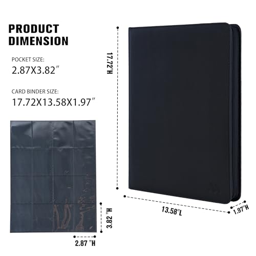 Card Binder 16 Pocket,Trading Card Binder Holds up to 1408 Cards with 44 Sleeves,Zipper Card Holder Album Compatible with TCG/Sports Cards-Black - color: Black