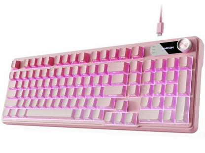 EWEADN V102 Wired Keyboard, 98 Keys Creamy Gaming Keyboard with Number Pad, Display Screen & Media Knob RGB Silent Wired Cute Computer Keyboard for Laptop PC Gamer - Gradient Pink - color: Gradient Pink