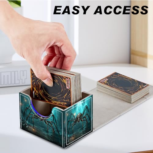 Magnetic Closure TCG Deck Box Portable Card Holder Trading Card Deck Box | PU Leather Collectible Card Case Game Trading Card Deck Box Storage Scratch Resistant Lining, A Giant Spider Glowing Cave - color: A Giant Spider Glowing Cave