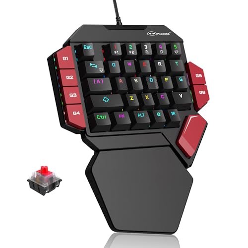 MageGee One Handed Professional Gaming Keyboard, RGB Backlit 35 Keys Mini Wired Mechanical Keyboard with Red Switch for PC Gamer, Support 6 Macro Keys - Black/Red - color: Black/Red Switch