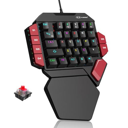 MageGee One Handed Professional Gaming Keyboard, RGB Backlit 35 Keys Mini Wired Mechanical Keyboard with Red Switch for PC Gamer, Support 6 Macro Keys - Black/Red - color: Black/Red Switch