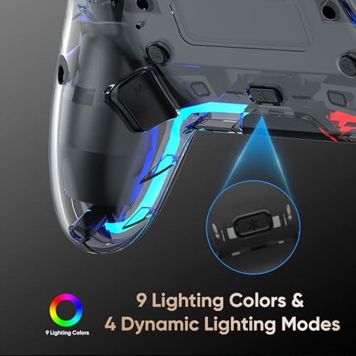 BETMI Wireless Controller for PS5, Pro/Slim/MAC/Steam Deck/PC (Transparent) | Hall Effect Joysticks,Dual Vibration, Marco/Turbo, 3.5mm Audio Jack, 6-Axis Gyro, LED Gamepad with Speaker, L Red R Blue