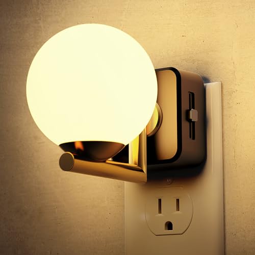 L LOHAS LED Night Lights Plug Into Wall, Dusk to Dawn Sensor, Soft White 3000K Nightlight, 0-100LM Adjustable Brightness, Plug in Night Light for Bathroom, Hallway, Bedroom, Stairway - color: Gold 3000K Ball, size: 1 Pack