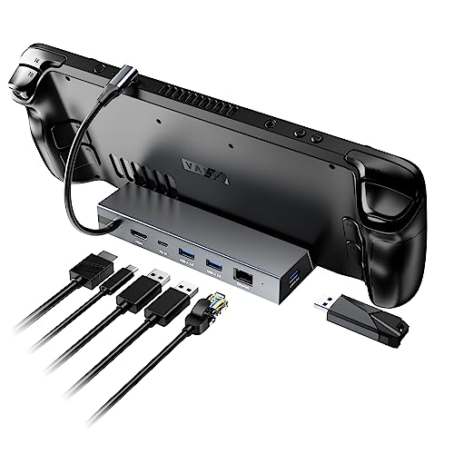 Docking Station for Steam Deck ROG Ally, MAYFLASH 6-in-1 Steam Deck Dock with HDMI 2.0 4K@60Hz+Gigabit Ethernet 1000Mbps+3 USB-A 3.0+ USB C PD Charging Port Compatible with Valve Stream Deck
