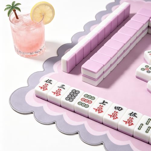 MMahjong Mat for Table 31.25"x31.25" - Anti-Slip American Mahjong Mat with Carrying Bag, Dice & Wind Indicator, Noise-Reducing Table Cover for Mahjong Poker Board Games, Pink - color: Pink
