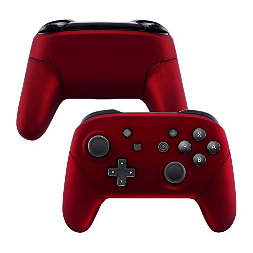 eXtremeRate Red Faceplate Backplate Handles for Nintendo Switch Pro Controller, Soft Touch DIY Replacement Grip Housing Shell Cover for Nintendo Switch Pro - Controller NOT Included - color: Scarlet Red