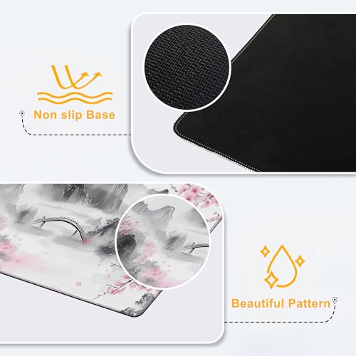 Large Gaming Mouse Pad Japanese Cherry Blossom Extended Computer Keyboard Mousepad with Non-Slip Rubber Base Stitched Edge Waterproof Big Long Laptop Pad for Gamer Office Home 35.4"X 15.7" - color: Neon Mushroom Forest