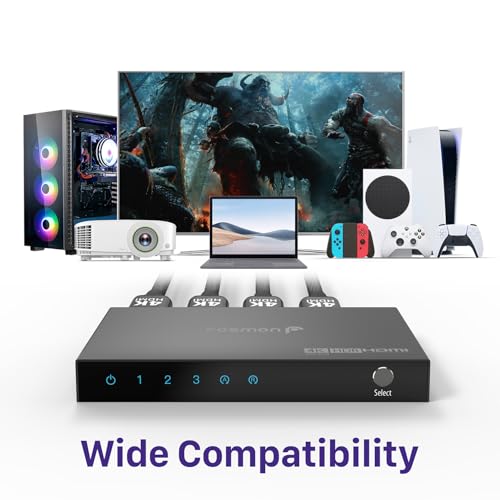 Fosmon 3-Port HDMI 4K Switch with Remote, Support 4K@60Hz HDCP 2.2 High Speed 18Gbps 3 in 1 Out Auto-Switching 3x1 HDMI 2.0 Switcher Splitter Hub Compatible with PS5, Xbox X, Apple TV - style: 4K HDMI Switch 3 In 1 Out