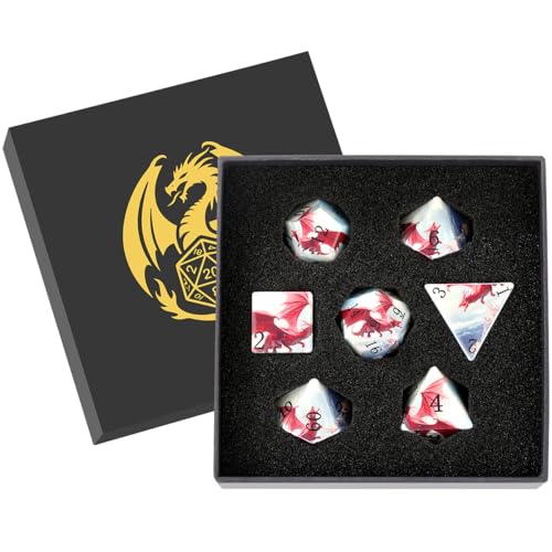 DND Dice Set, Dragon Theme Dice Set, UV Printed, Resin Material, DND Starter Set, 7pcs Polyhedral Dice Set with Dice Box, Role Playing Board Games Accessories - color: Dragon Style Gift Box