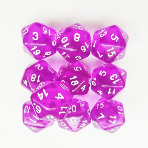 10 Pieces Polyhedral Dice Set D20 Dice 20mm Acrylic 20 Sided Game Dice for Dungeons and Dragons RPG MTG DND Dice Table Games (Transparent Purple) - color: Transparent Purple