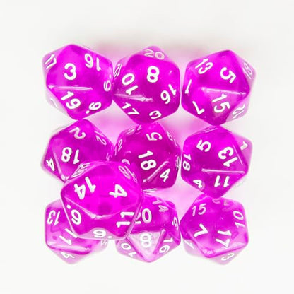 10 Pieces Polyhedral Dice Set D20 Dice 20mm Acrylic 20 Sided Game Dice for Dungeons and Dragons RPG MTG DND Dice Table Games (Transparent Purple) - color: Transparent Purple