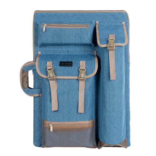 TRANSON Art Portfolio Case Artist Backpack Canvas Bag Large 26” x 19.5” - color: Turquoise Green