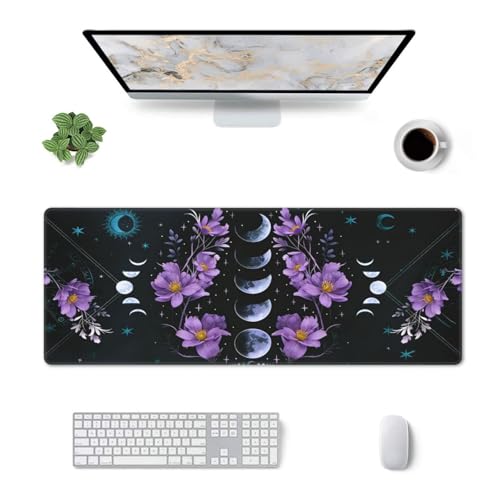 Large Gaming Mouse Pad Desk Mat, Celestial Moon Phases Extended Keyboard Mouse Pad Mousepad with Non-Slip Base and Stitched Edge Mouse Mat Desk Pad Mouse Pads for Desk Home Office, 31.5 x 11.8 - color: Celestial Moon Phases