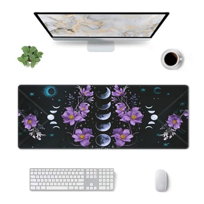 Large Gaming Mouse Pad Desk Mat, Celestial Moon Phases Extended Keyboard Mouse Pad Mousepad with Non-Slip Base and Stitched Edge Mouse Mat Desk Pad Mouse Pads for Desk Home Office, 31.5 x 11.8 - color: Celestial Moon Phases