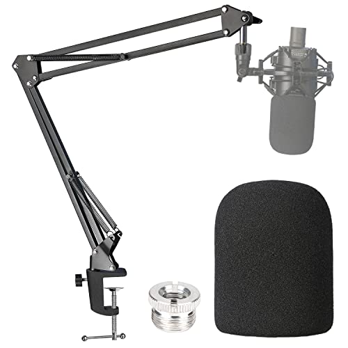 Audio-Technica AT2020 Mic Boom Arm with Foam Windscreen, Suspension Boom Scissor Arm Stand with Pop Filter Cover for Audio-Technica AT2020 Microphone by SUNMON - color: Mic Stand and Pop Filter