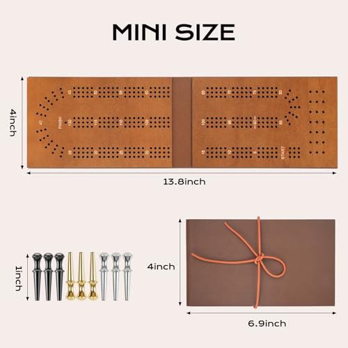 Cribbage Board Game Set with Storage – Portable Folding Travel Board, Includes 9 Metal Pegs & Full Deck of Cards, for 2-3 Players – Fun Family Game Night Activity & Great Gift Idea