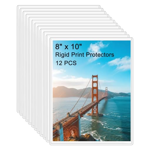 12PCS 8" x 10" Clear Rigid Card Sleeves – Waterproof Hard Plastic Protectors for Postcards, Prints, Photos, Trading & Sports Cards – Top Load Jumbo Sheet Holders - size: 8" x 10 "