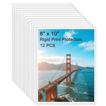 12PCS 8" x 10" Clear Rigid Card Sleeves – Waterproof Hard Plastic Protectors for Postcards, Prints, Photos, Trading & Sports Cards – Top Load Jumbo Sheet Holders - size: 8" x 10 "