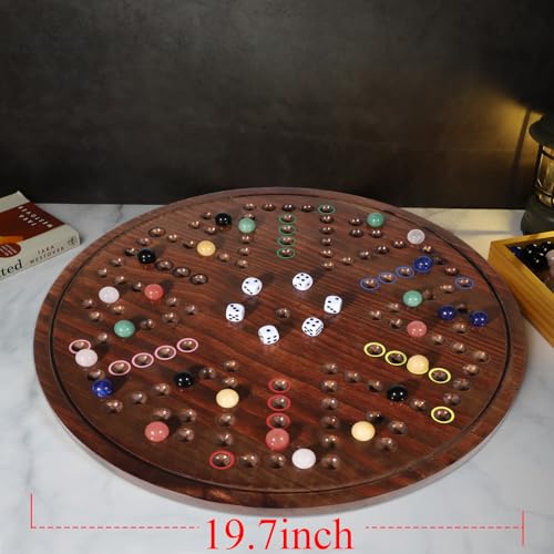 HOROW Wahoo Board Game - 20 Inch Solid Wood Board with 24 Natural Gemstone Marbles & 6 Dice，Double-Sided for 4 and 6 Players - Perfect for Family Game Nights and Parties（Deluxe Edition） - color: Flame