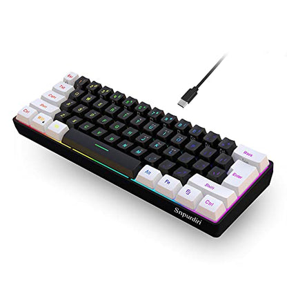 Snpurdiri 60% Wired Gaming Keyboard, Small RGB Backlit Membrane Gaming Keyboard, Ultra-Compact Mini Waterproof Keyboard for PC Computer Gamer White and Black - color: White and Black