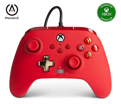 PowerA Enhanced Wired Controller for Xbox Series X|S - Red, Detachable 10ft USB Cable, Mappable Buttons and Rumble Motors, Officially Licensed for Xbox - color: Red