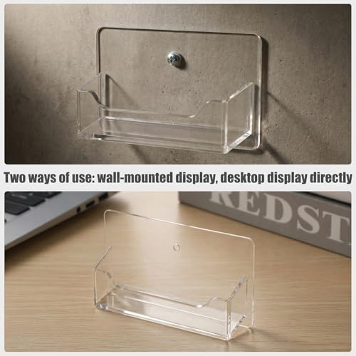 Wesiti 8 Pcs Wall Mount Business Card Holder Clear Acrylic Fit 40-50 | Plastic Business Card Holder Office Cards Display Stand Visiting Cards Desktop Organizer for Wall Mount or Place on Desk