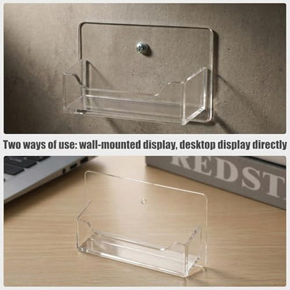Wesiti 8 Pcs Wall Mount Business Card Holder Clear Acrylic Fit 40-50 | Plastic Business Card Holder Office Cards Display Stand Visiting Cards Desktop Organizer for Wall Mount or Place on Desk