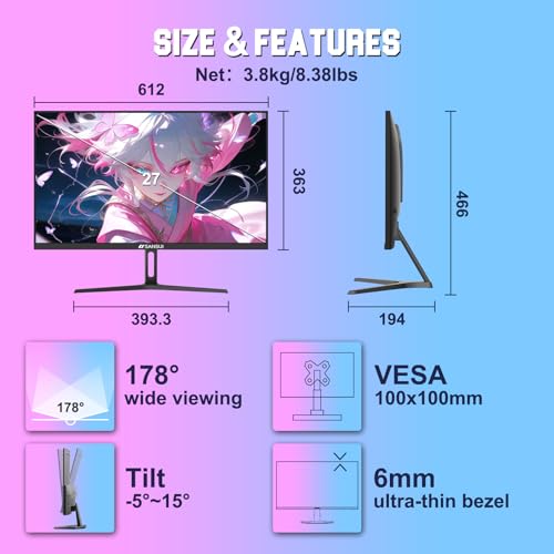 SANSUI Gaming Monitor 27" 1440p 260hz/240hz WQHD 2K - Fast IPS 1ms FreeSync Premium 丨DCI-P3 98% 丨sRGB130% 丨HDR10 丨2×DisplayPort 1.4丨2×HDMI2.0 PC Gaming Monitor with Crosshair - size: 27.01
