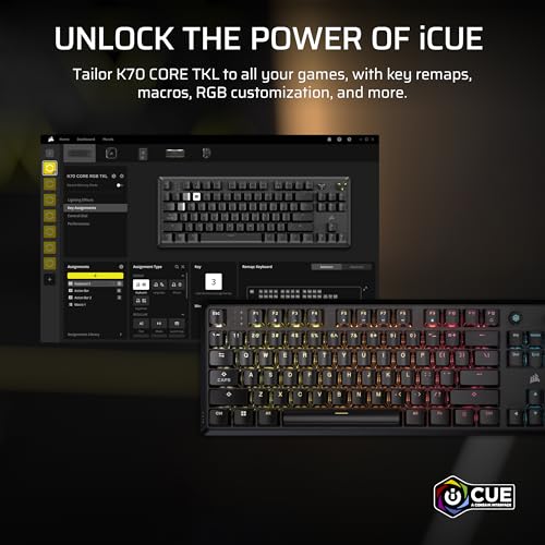 Corsair K70 CORE TKL RGB Tenkeyless Mechanical Wired Gaming Keyboard – Pre-Lubed MLX Red v2 Linear Switches, SOCD, ABS Double-Shot Keycaps, Sound Dampening, 1000Hz Polling, QWERTY NA – Black - style: Wired